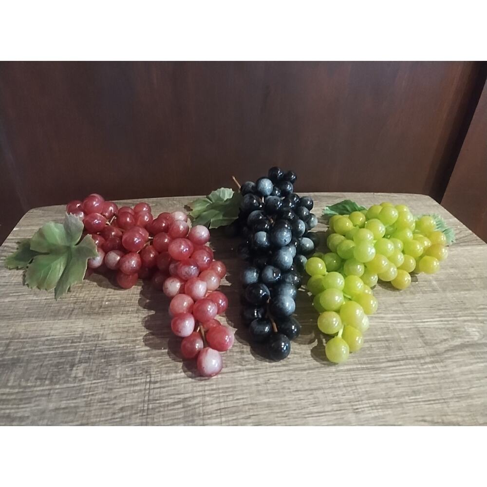 Lot Of 3 Vintage Faux Rubber Grape Bunches Mid Century MCM Fruit Red Green Black
